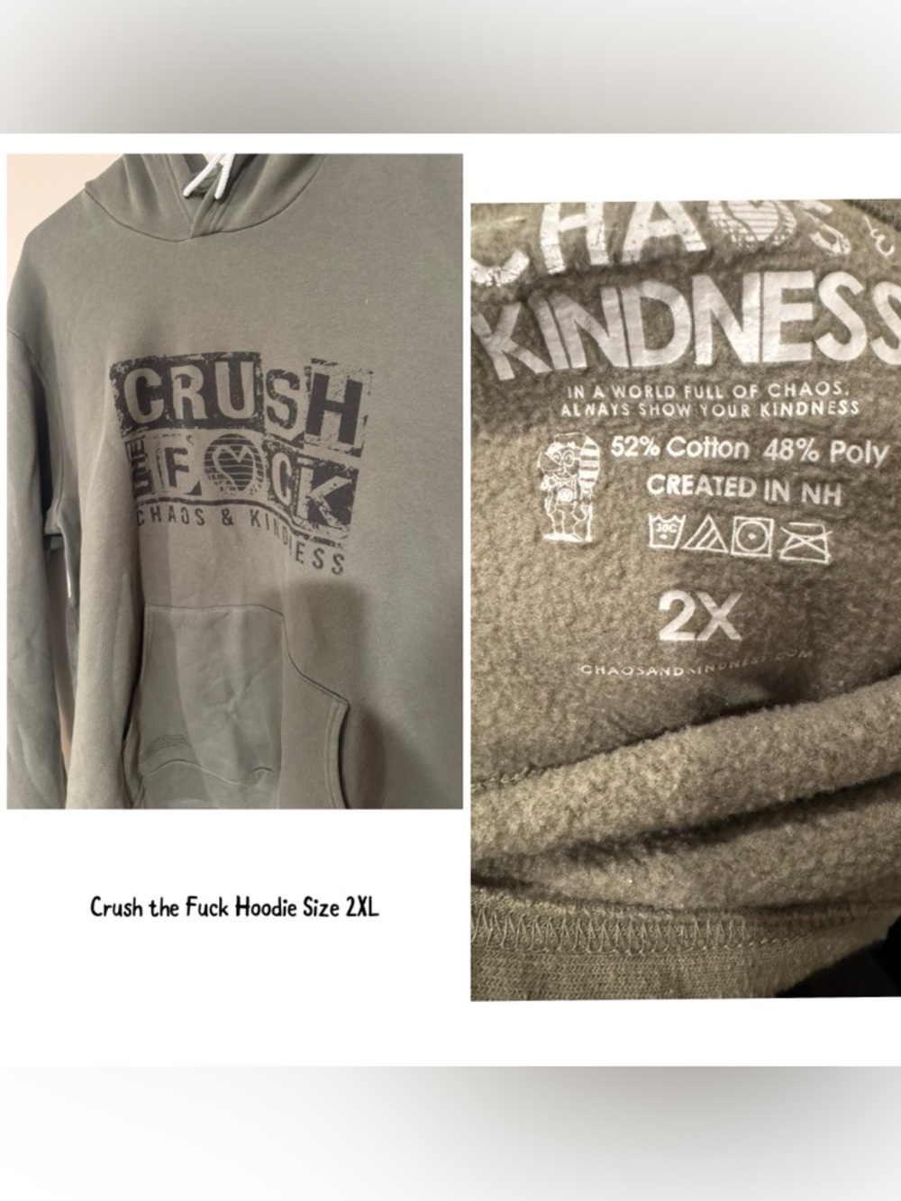Crush The F*ck Olive Green Hoodie - Size 2XL